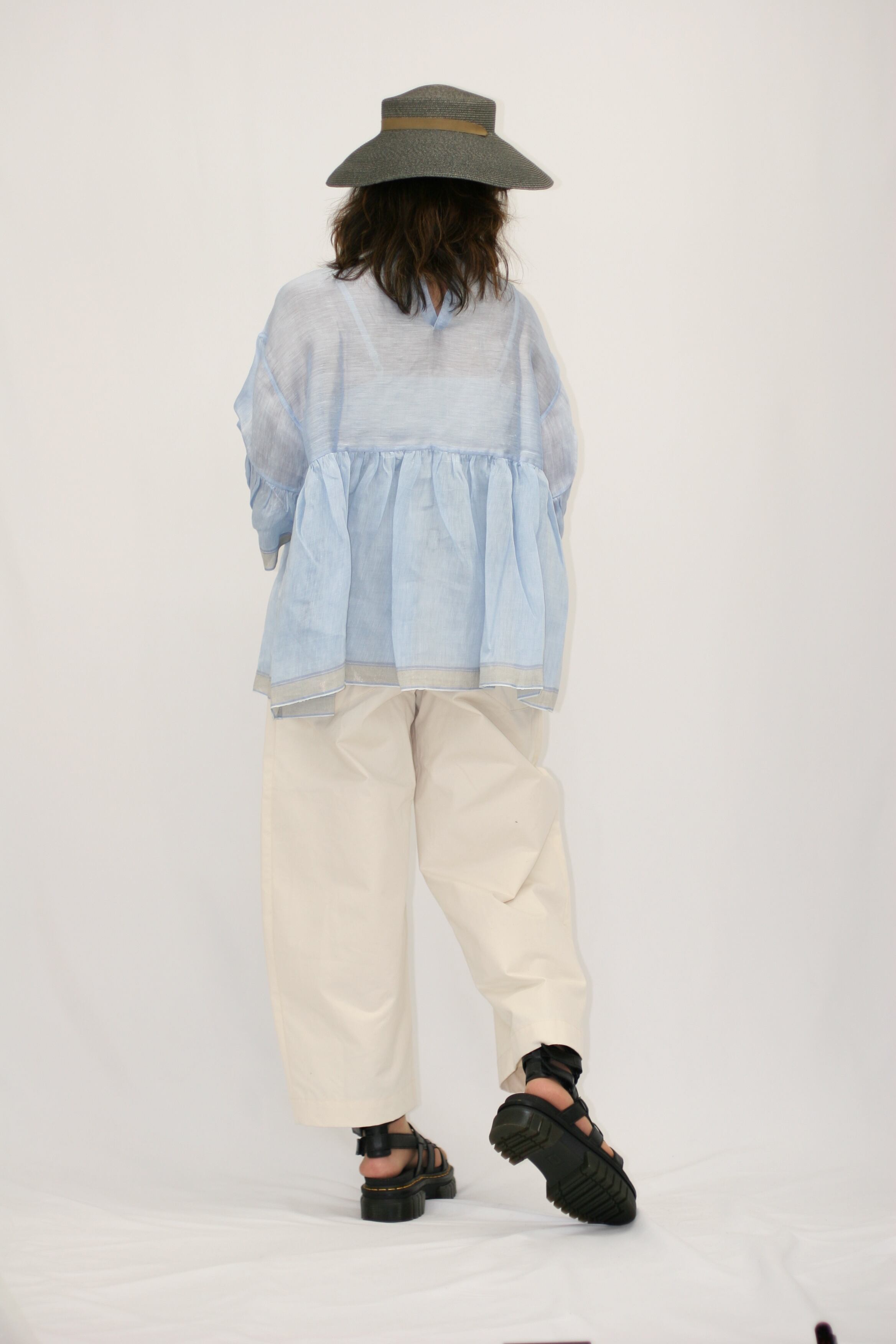 BUNON(ブノン) Wide Sleeve Frill Blouse リネンシルク ワイドスリーブ