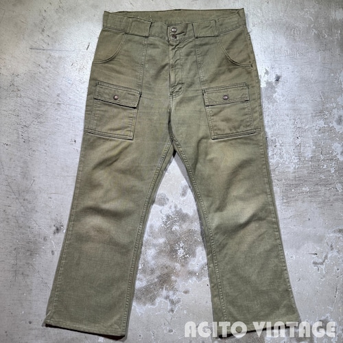 70's LEVI'S コットンツイルブッシュパンツ 674 676 ブーツカット カツラギ オリーブグリーン 白タブ Big E 刻印38 42TALON ウエスト実寸W36 USA製 希少 ヴィンテージ BA-2982 RM3403H