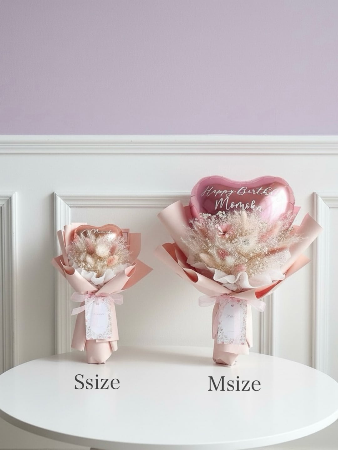 カラフルハートバルーンとドライフラワーのブーケ Ssize | L'amour