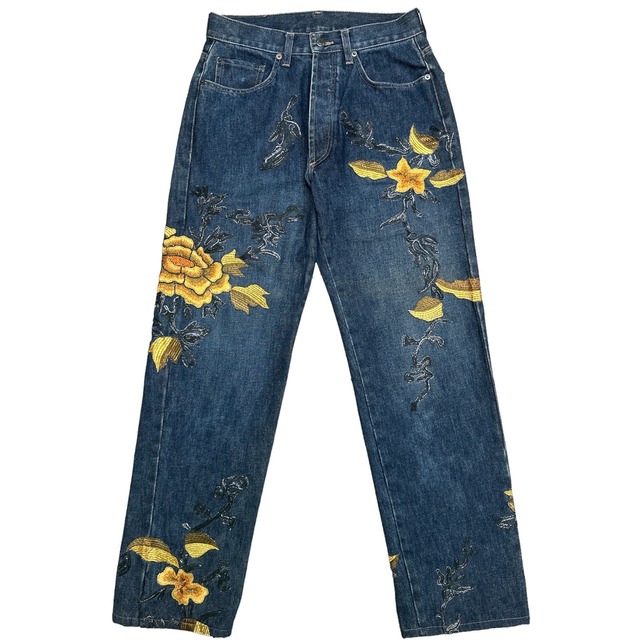 AW1999 GUCCI BY TOM FORD YELLOW FLORAL EMBROIDERED JEANS | ZSC