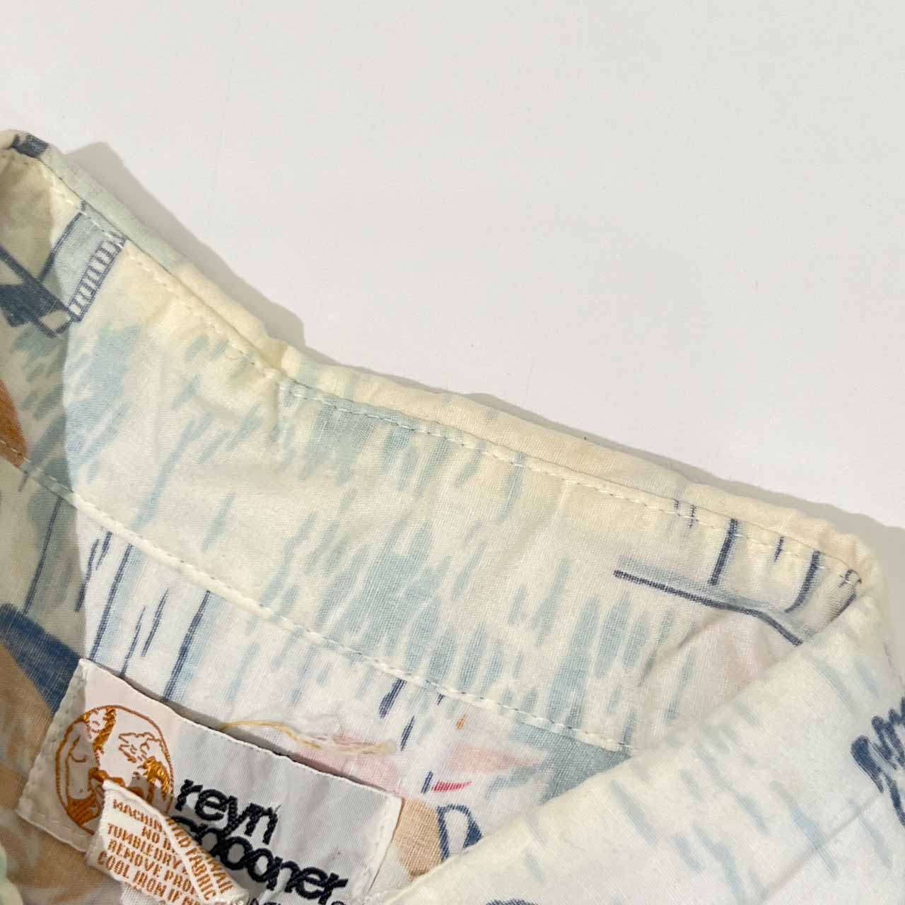 80s 90s ハワイ製 ヌードタグ reyn spooner レインスプーナーマリン柄 半袖 アロハシャツ L/メンズ ビンテージ