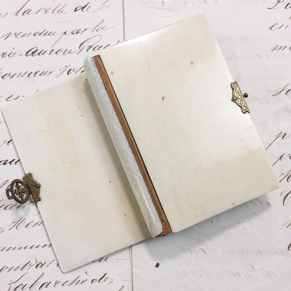 フランスアンティーク ミゼル 聖書 セルロイド アイボリー モノグラム 