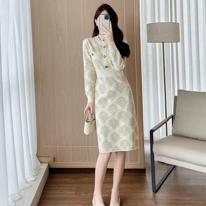 【dress】ジャカードニットワンピース Q6785