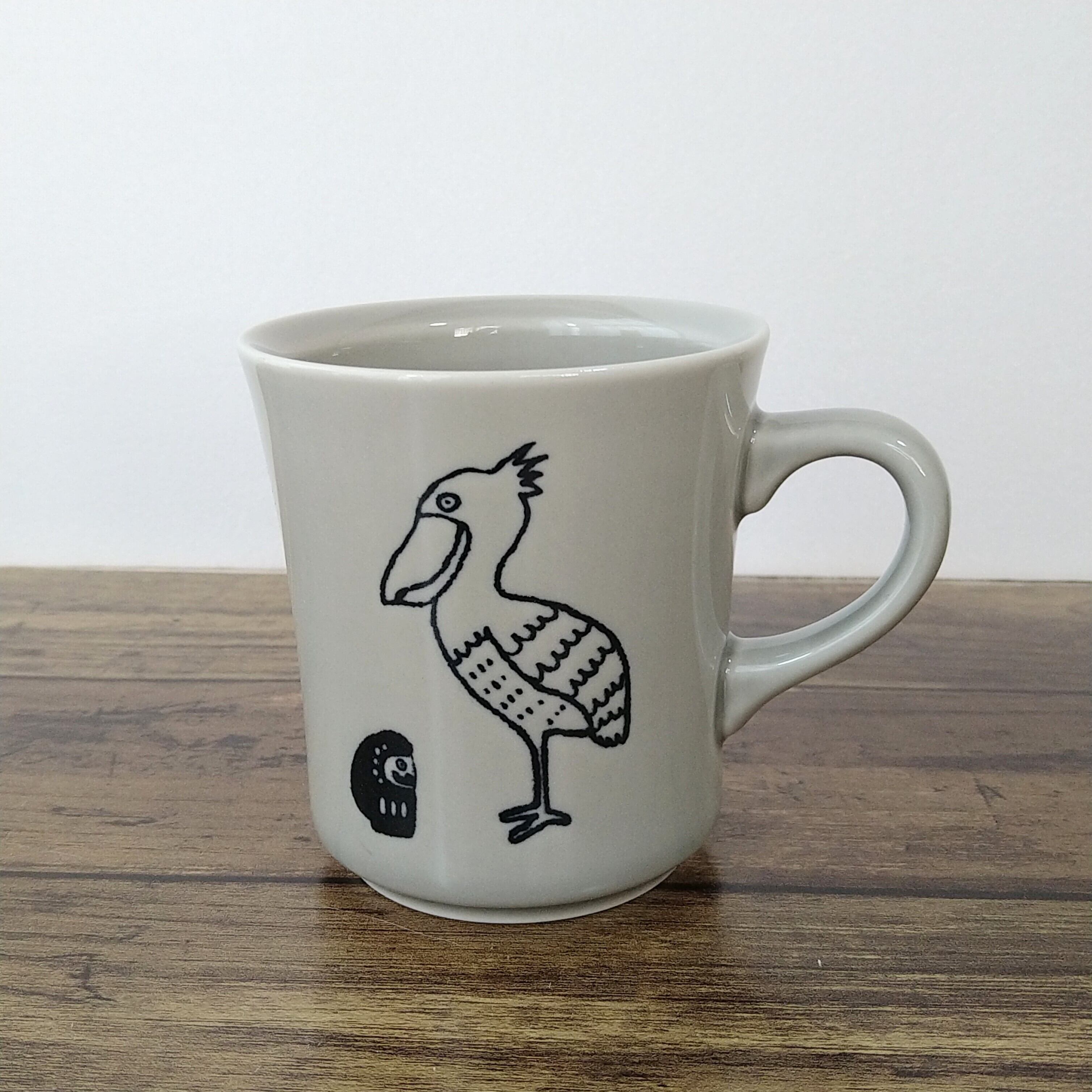 新品 日本製 美濃焼 だるま ハシビロコウ マグカップ ホワイト グレー