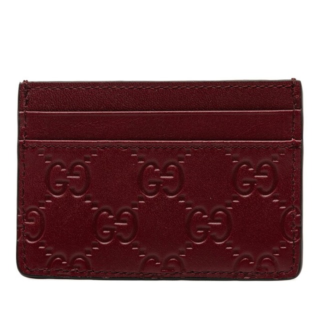 グッチ GGエンブレム カードケース パスケース 847204 ワインレッド ボルドー レザー レディース GUCCI 【中古】