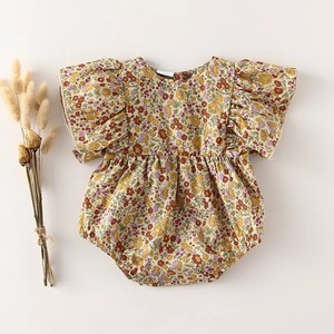 【即納】ラスト1点 袖フリルカラーリネンロンパース