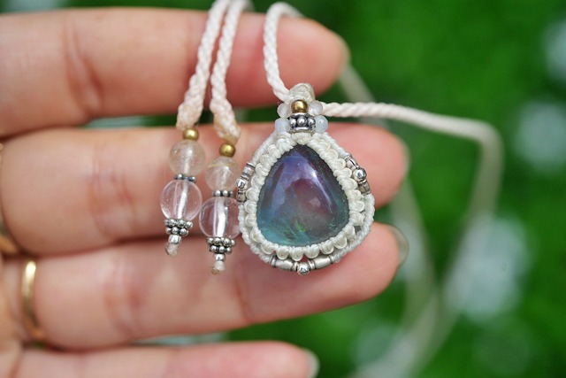 やわらかブルー★ブルーフローライト マクラメネックレス1815