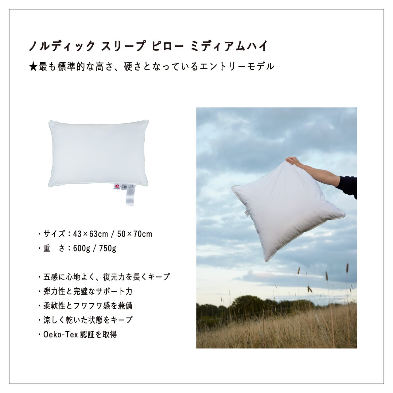 お取り寄せ］ノルディック スリープ ピロー ミディアムハイ / 43×63cm