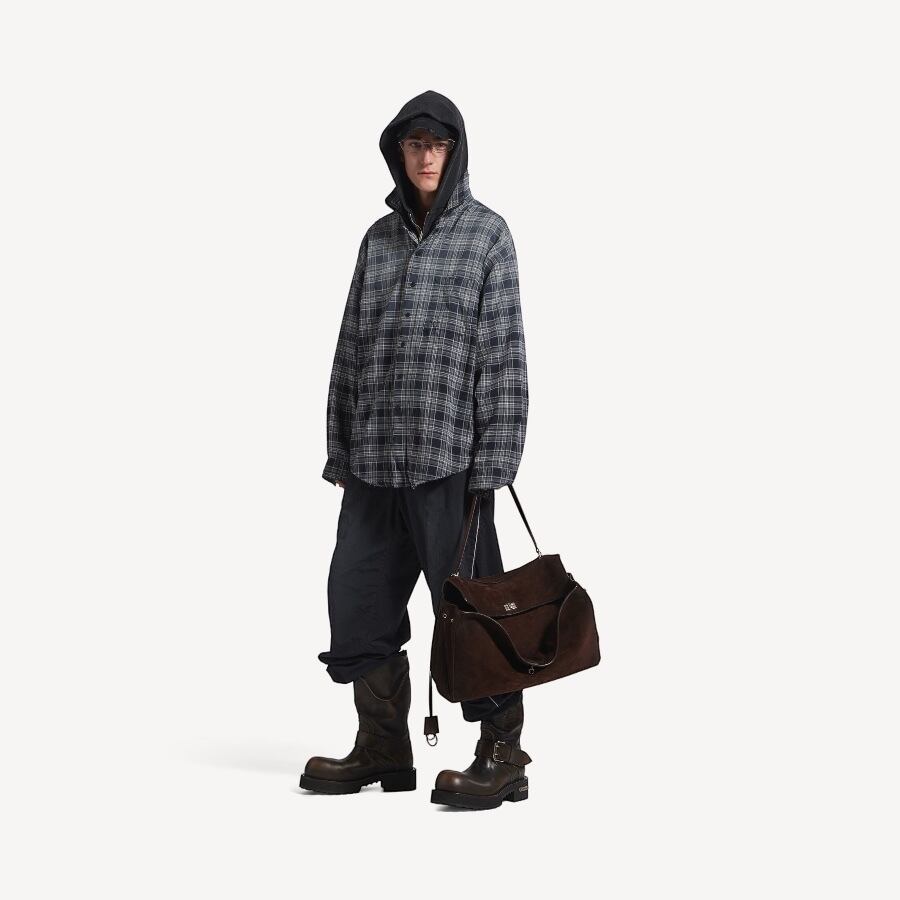 バレンシアガ 850813TTM02 ダメージ加工ジップアップチェックシャツS BALENCIAGA】Zip-Up Shirts | AYIN