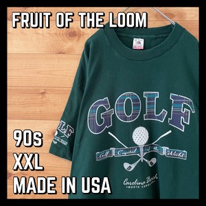 【FRUIT OF THE LOOM】90s  USA製 ゴルフ Tシャツ XXL 袖プリント オーバーサイズ アメリカ古着