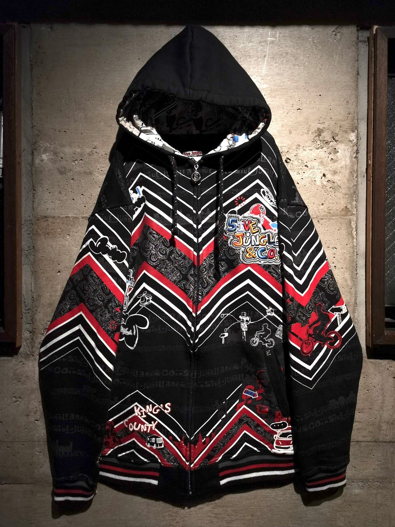 【Caka】Zigzag Pattern Bicycle Loose Zipup Hoodies | Caka(カカ）下北沢古着屋、セレクトショップ