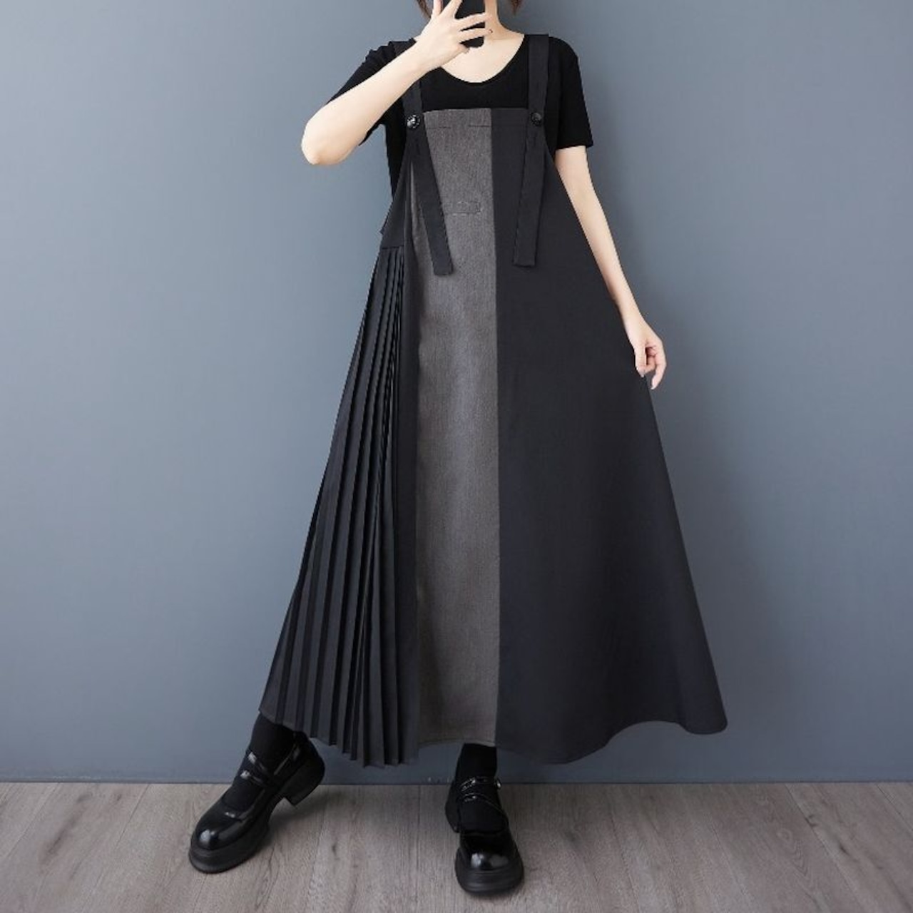 アシンメトリー プリーツ ジャンパースカート 00163