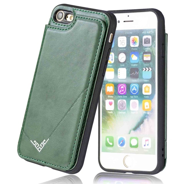 【Viesa】背面カバー ケース手帳型 互換性 iPhone SE (2020) / SE2 (第2世代) / iphone8 / iphone7 対応 APPLE ランヤード付 背面型ケース (ダルグリーン) 美しい、軽·薄 持ちやすい、滑り止め、すり傷防止マグネット 横置きスタンド機能 財布型 スマホバック​カバー アイフォse/se2/8/7 iphone7 GREEN