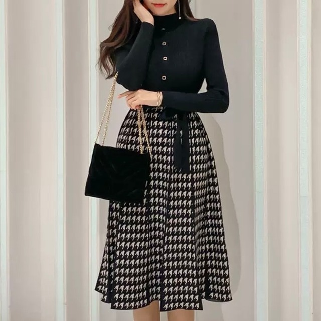 houndstooth knit dress