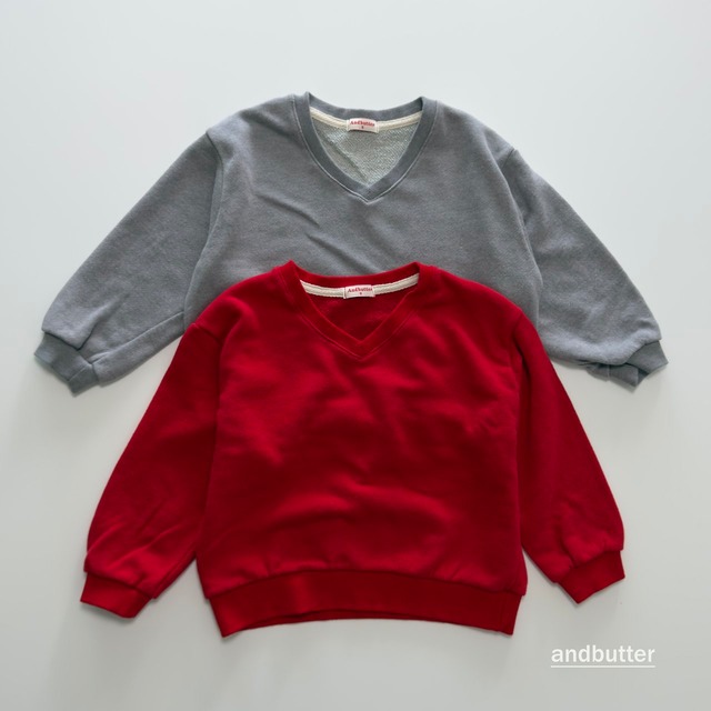 【取寄】andbutter｜soft v-neck mtm｜ソフトVネックスウェット｜S-JM｜kids&jr｜26 autumn
