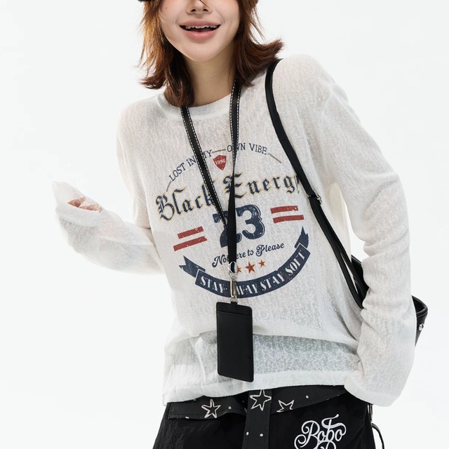 sheer graphic long-sleeve tee　シアーグラフィックロングティー　J2101