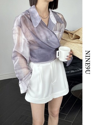 glossy sheer elegant shirt【NINE6293】