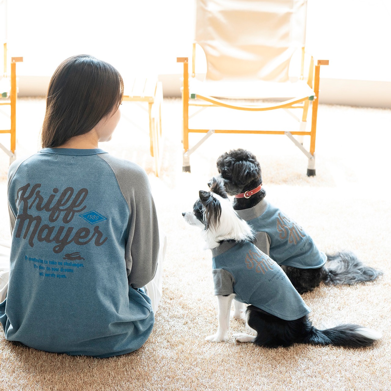 もちのび刺繍ラグランロンT（BLUE×GRAY）