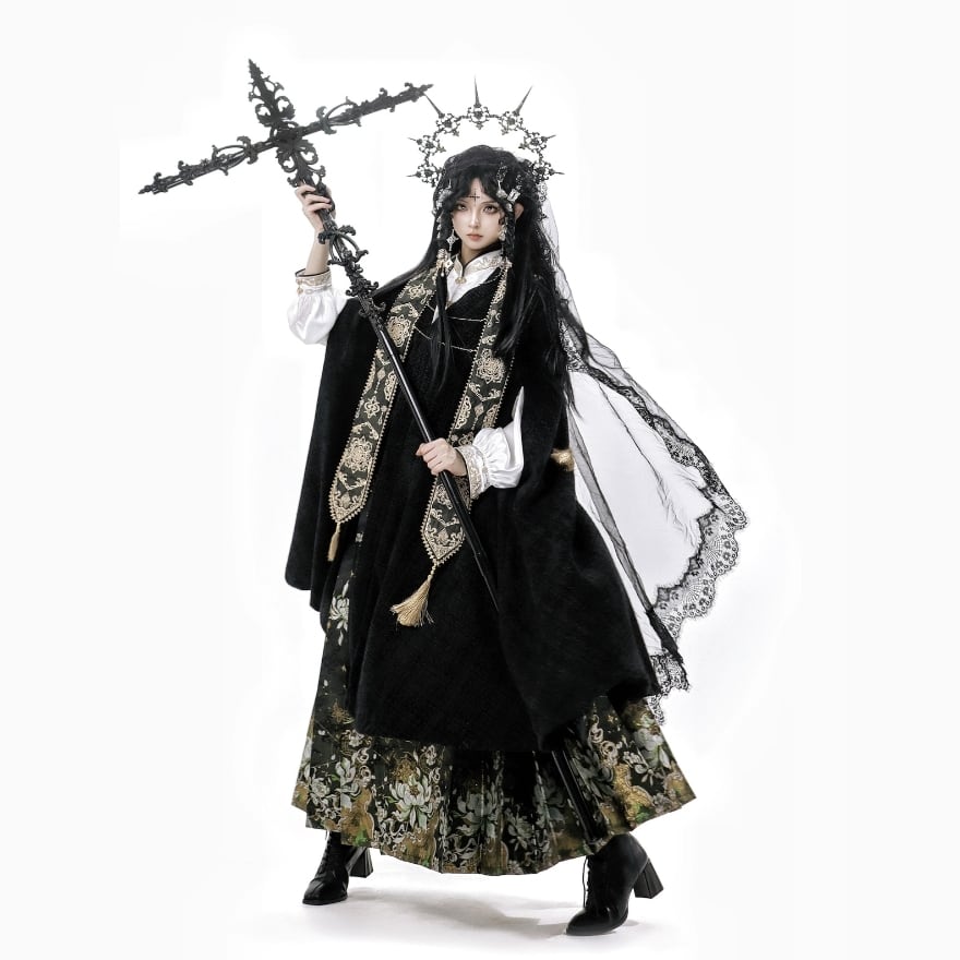 SEASONZ 中華ロリィタ チャイナ風 オールインワン 3点セット レトロ モダン スタンドカラー 中華ボタン 刺繍 個性的 お茶会 イベント 撮影会衣装