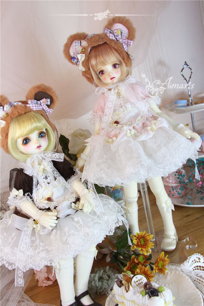 4分/MSD/MDDサイズ ドール用 くま耳カチューシャ ドレスセット