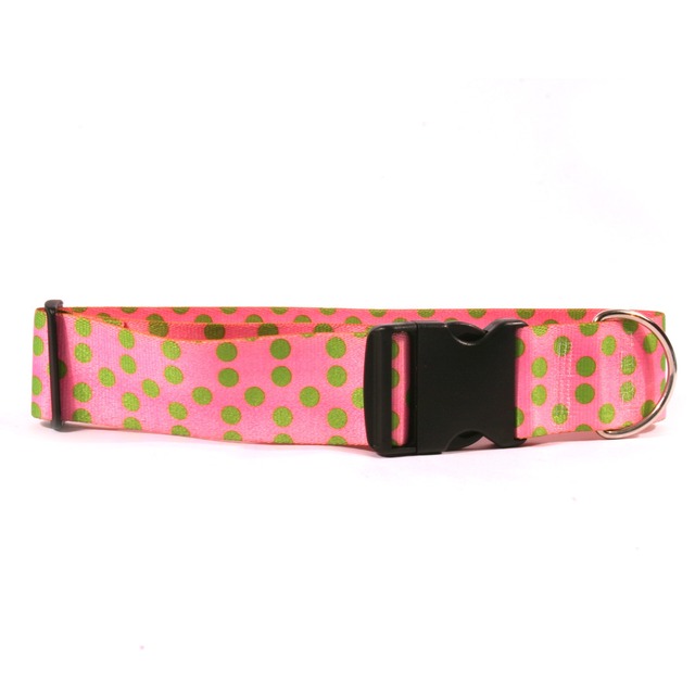 2 インチ Pink & Green Polka Dot　首輪＋リードセット Mサイズ - Yellow Dog Design