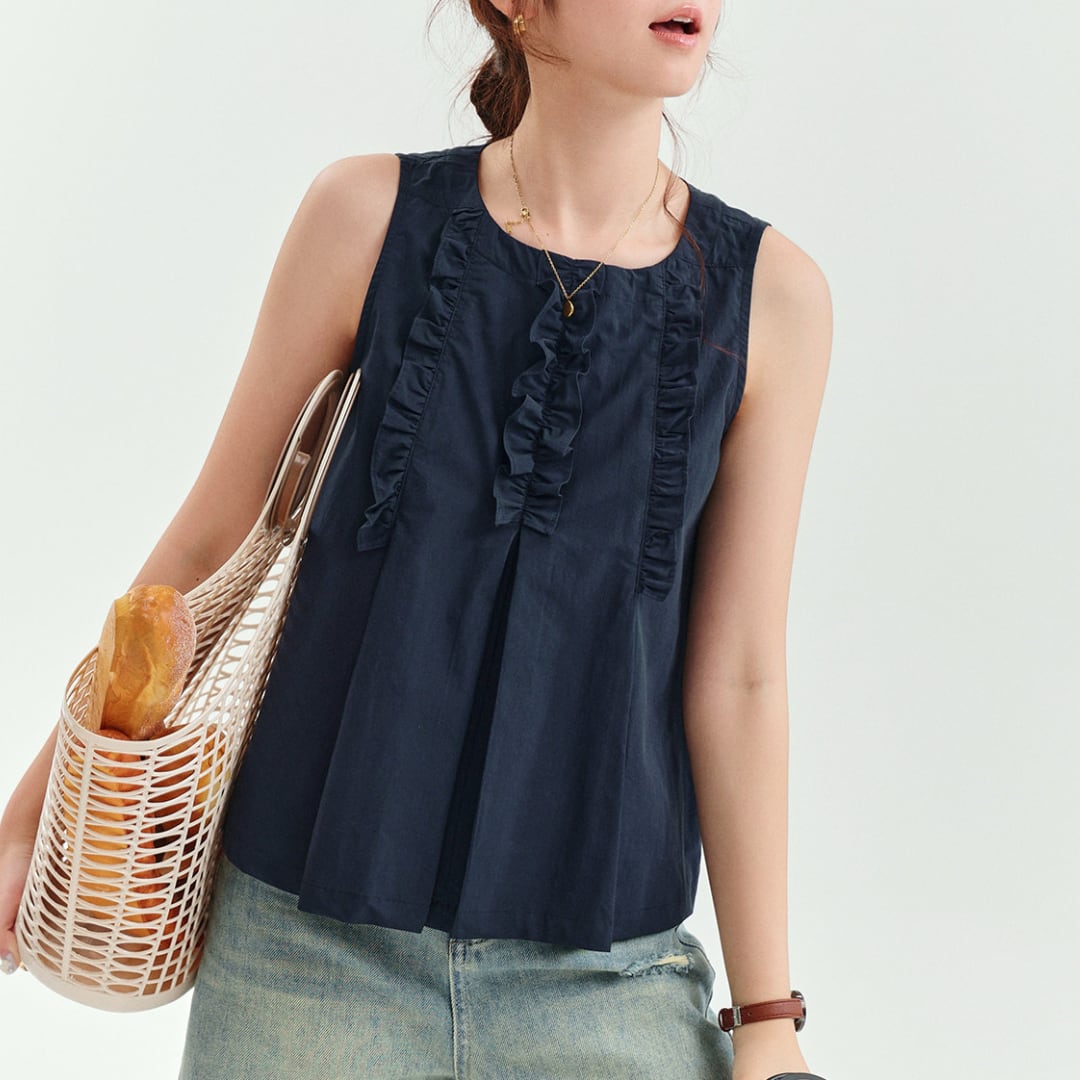 frill sleeveless cotton blouse