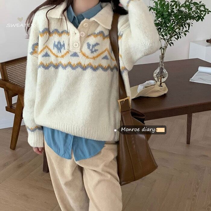 オータムウィンタースタンダードプルオーバー セーター ルーズニットトップス コート レトロ 秋物 冬物 モンロー84396428441