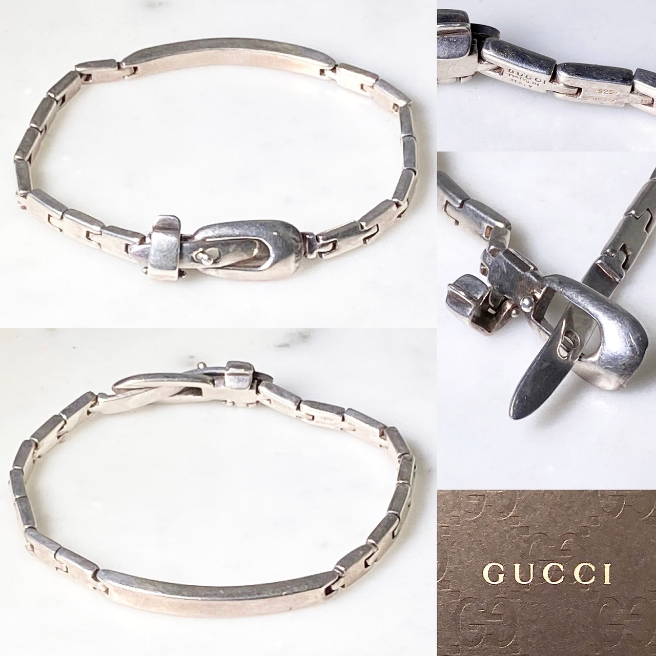 vintage GUCCI silver buckle design × plate bracelet