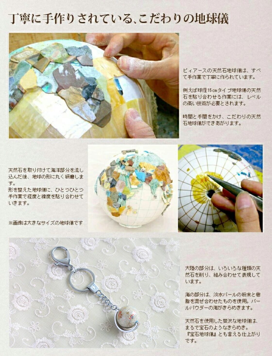 ピィアース オブジェ 置物 天然石地球儀キーホルダー(シルバー金具 