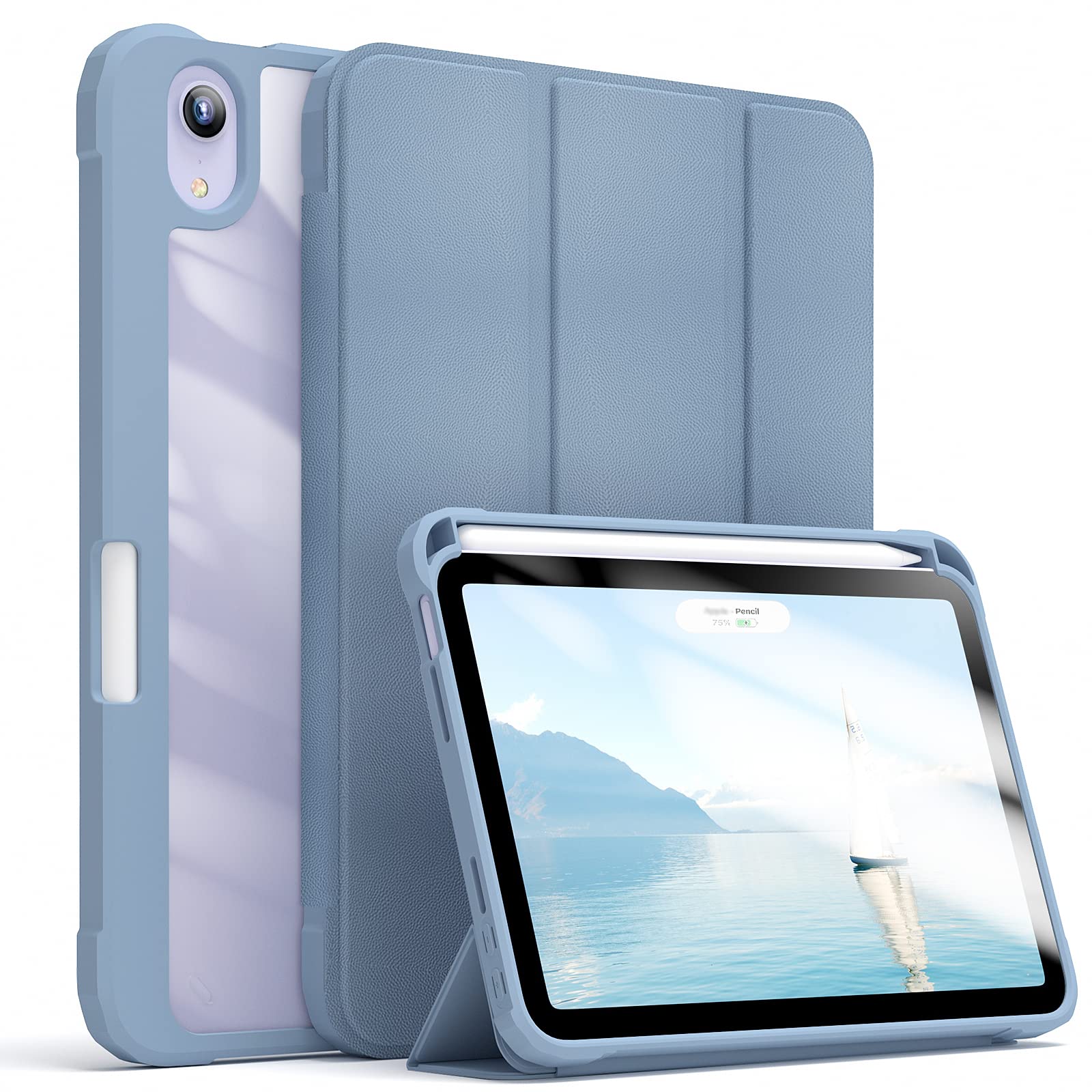 SZPSGC 対応iPad Mini 第7/6世代 ケース (2024/2021) 8.3インチ 超軽量 透明 保護カバー ブルー