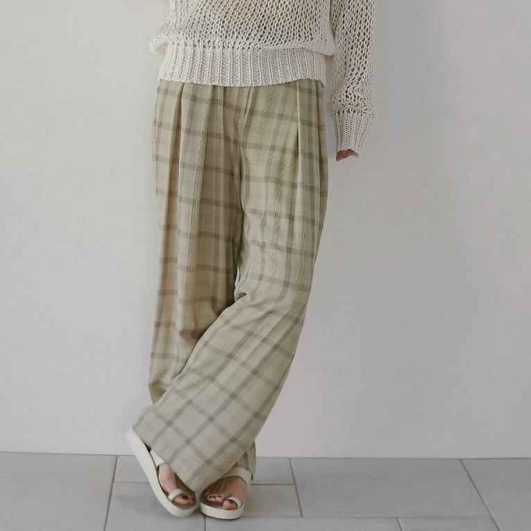 【 anuke 】Check Daubletuck Pants