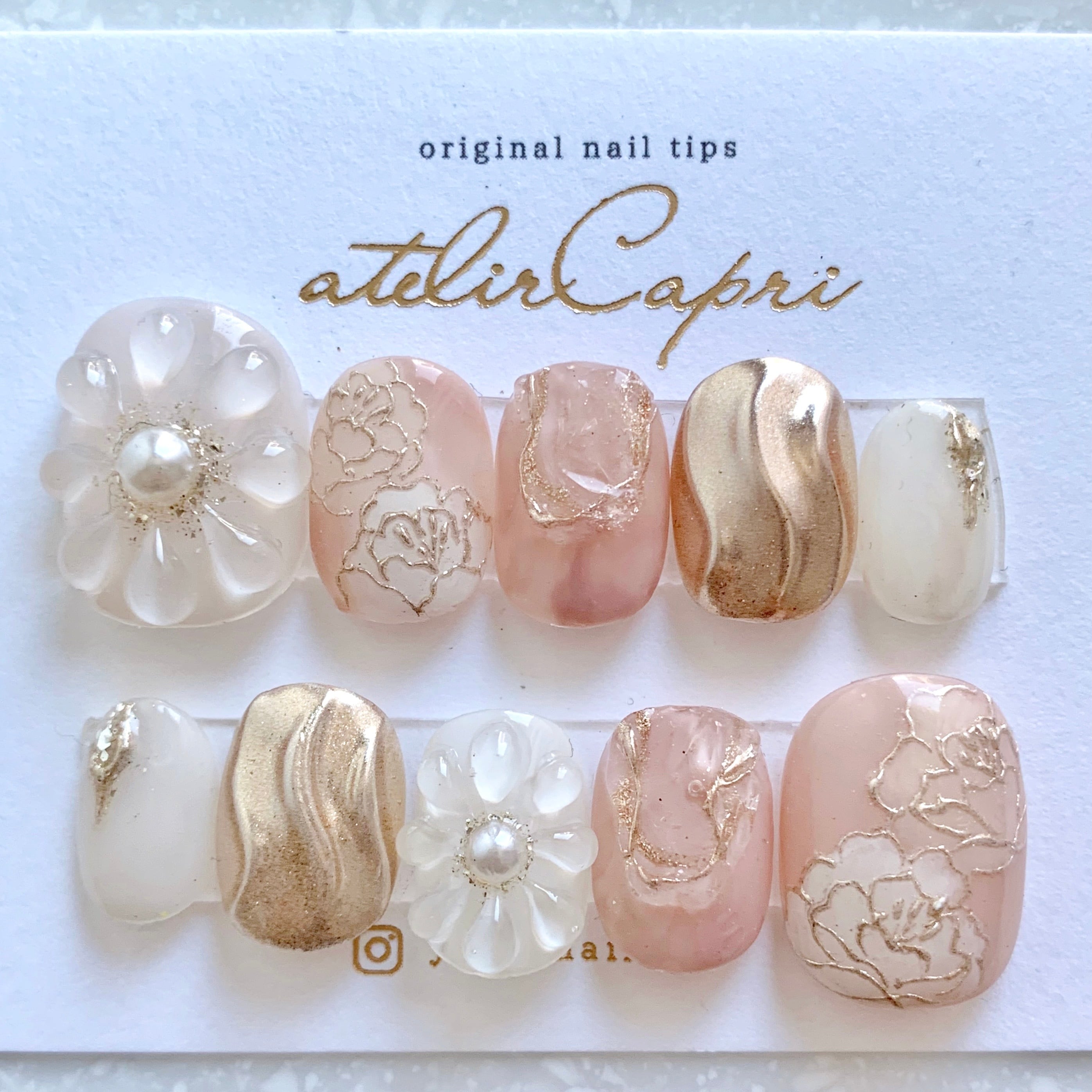 泡沫和柄.゜ピンクとアイボリーの振袖ネイルチップ | atelier Capri