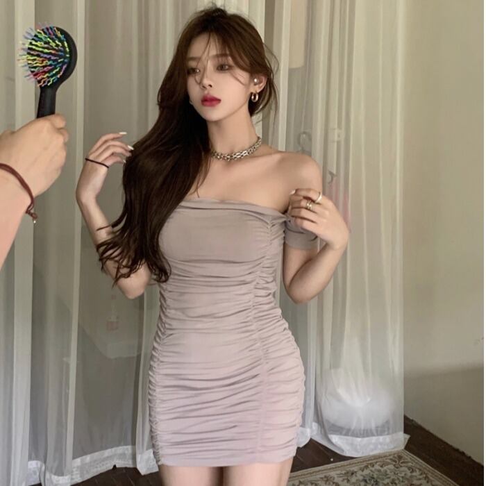 サマーハイウェストウェストスリムスカート カラースタイルプリーツドレス レディース 夏物 ドラファッションホール54135157891