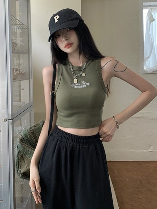 2024 夏 韓国 キャミソール トップス ブラウス トップお洒落 セクシー ショート スポーツ 韓国 tシャツ ファッション系ネック ヨガやダンススポーツにもup！