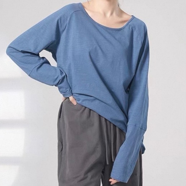 長袖 ラウンドネック ドロップショルダー カットソー　1　00019