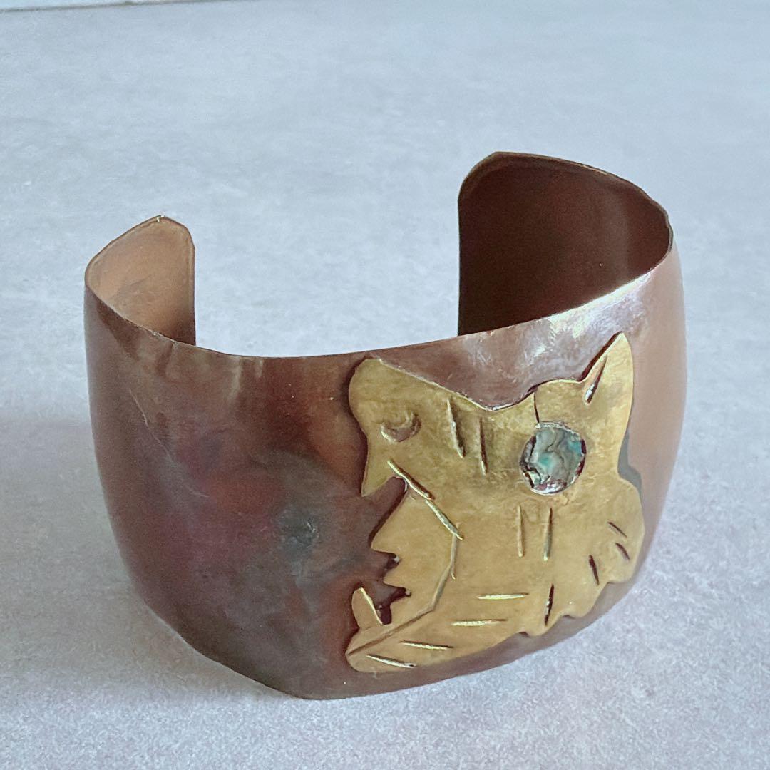 【J395】ヴィンテージ メキシコジュエリー アステカ 銅 真鍮 バングル