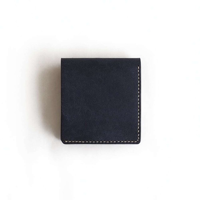 薄い 二つ折り財布 【 ネイビー × イエロー 】 コンパクト ブランド メンズ レディース 鍵 革