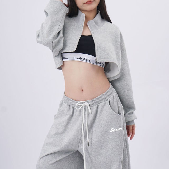 zip-up cropped long sleeve sweatshirt la2751