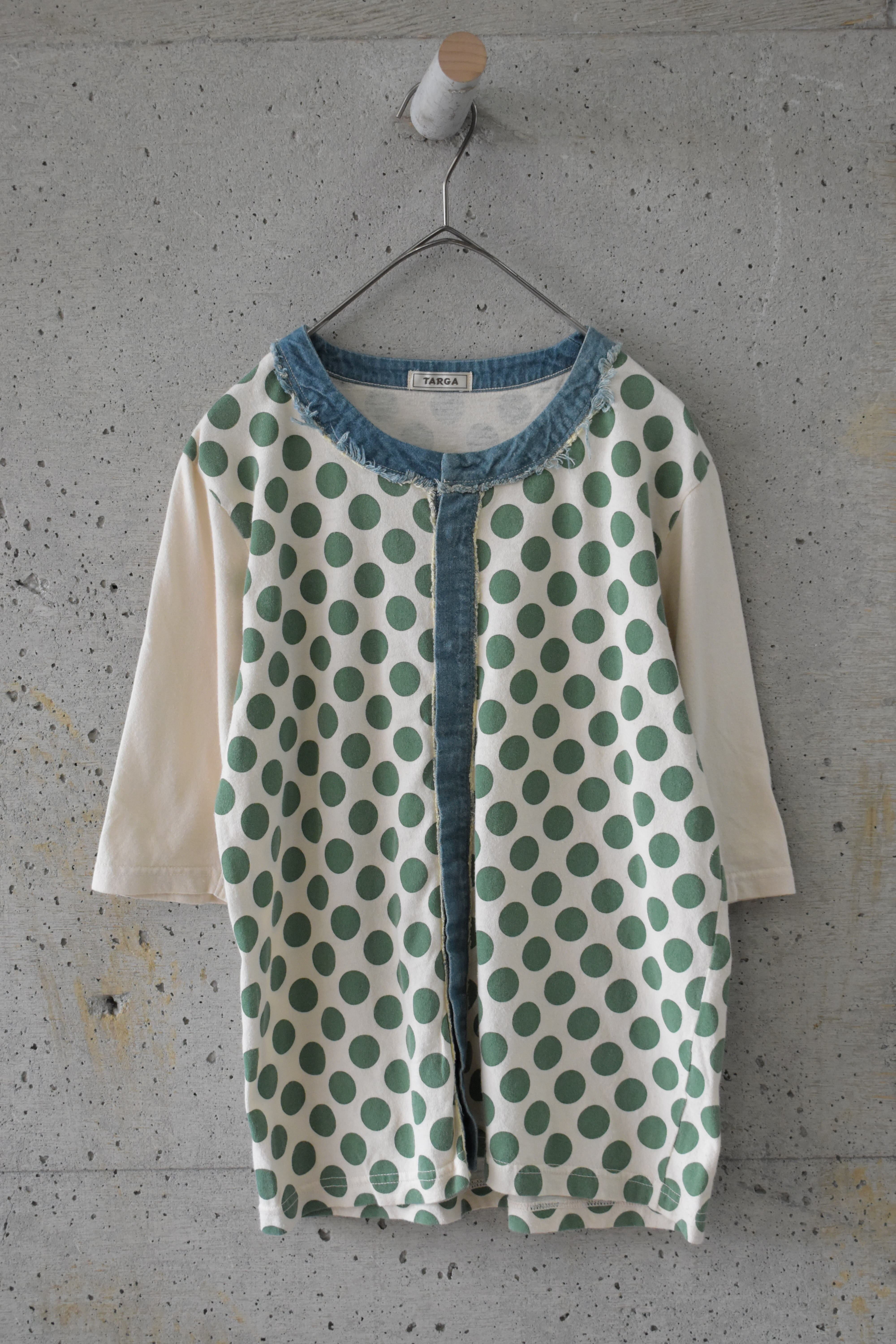 Large polka dot denim panel cut and sew top