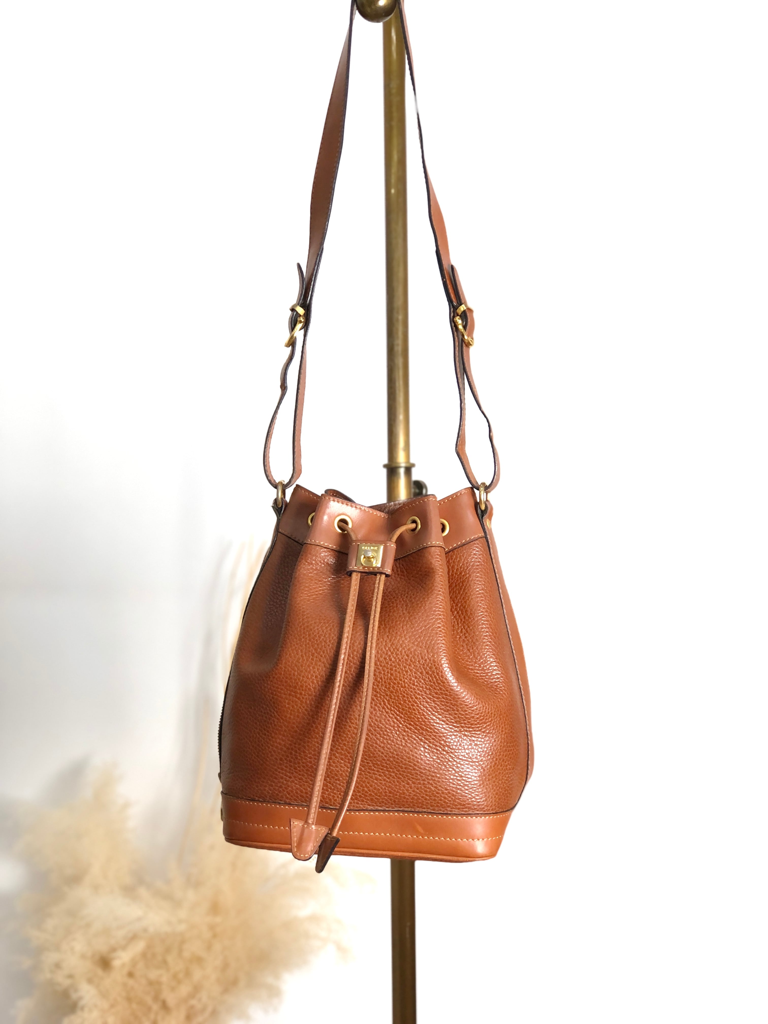 CELINE セリーヌ ショルダーバッグ ブラウン ガンチーニ レザー 巾着 vintage ヴィンテージ オールド 4uzkb3