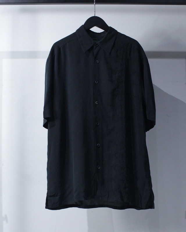 【Caka BLACK】Botanical Embroidery Vintage Loose S/S Silk Shirt