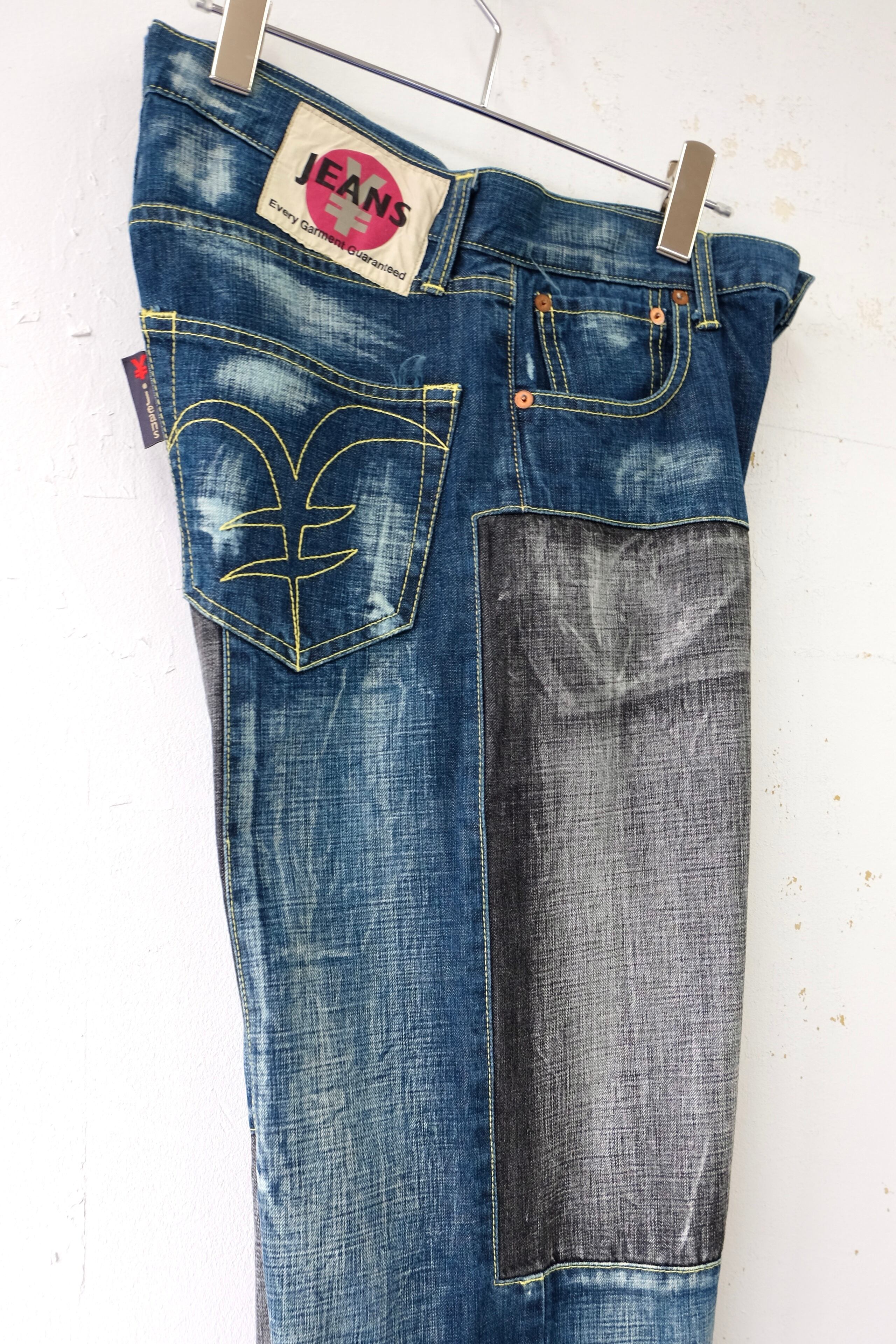 希少モデル YENJEANS ミチココシノ デニム 切替 ￥刺繍 W28 YEN JEANS by MICHIKO KOSHINO switching design denim pants | gamustore