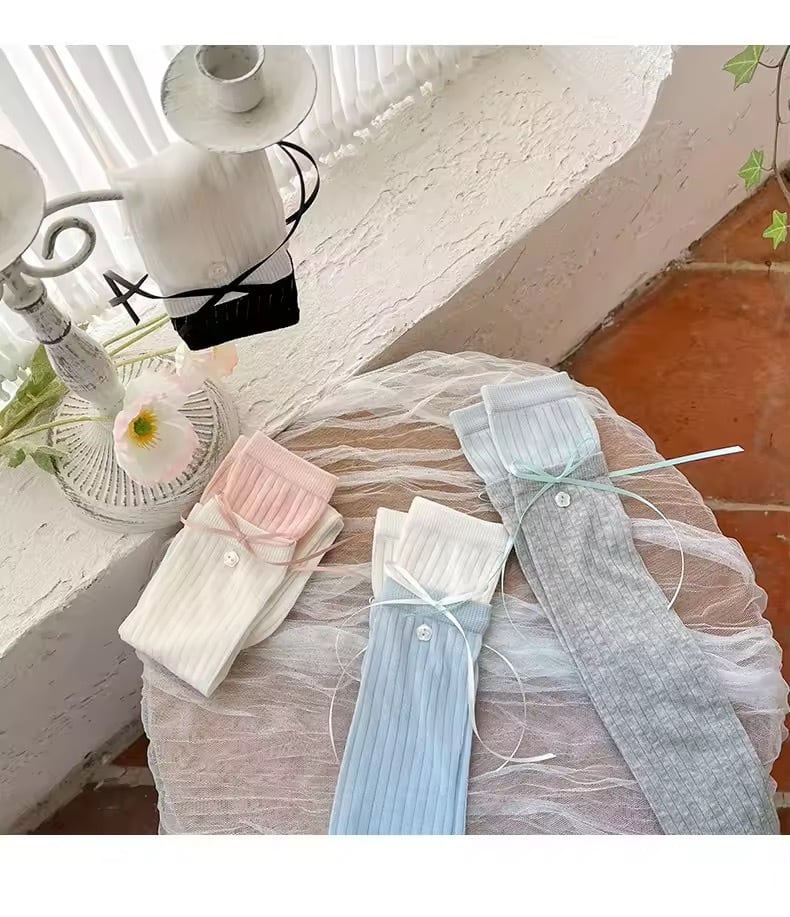 リボン＆フラワーボタン レイヤードソックス