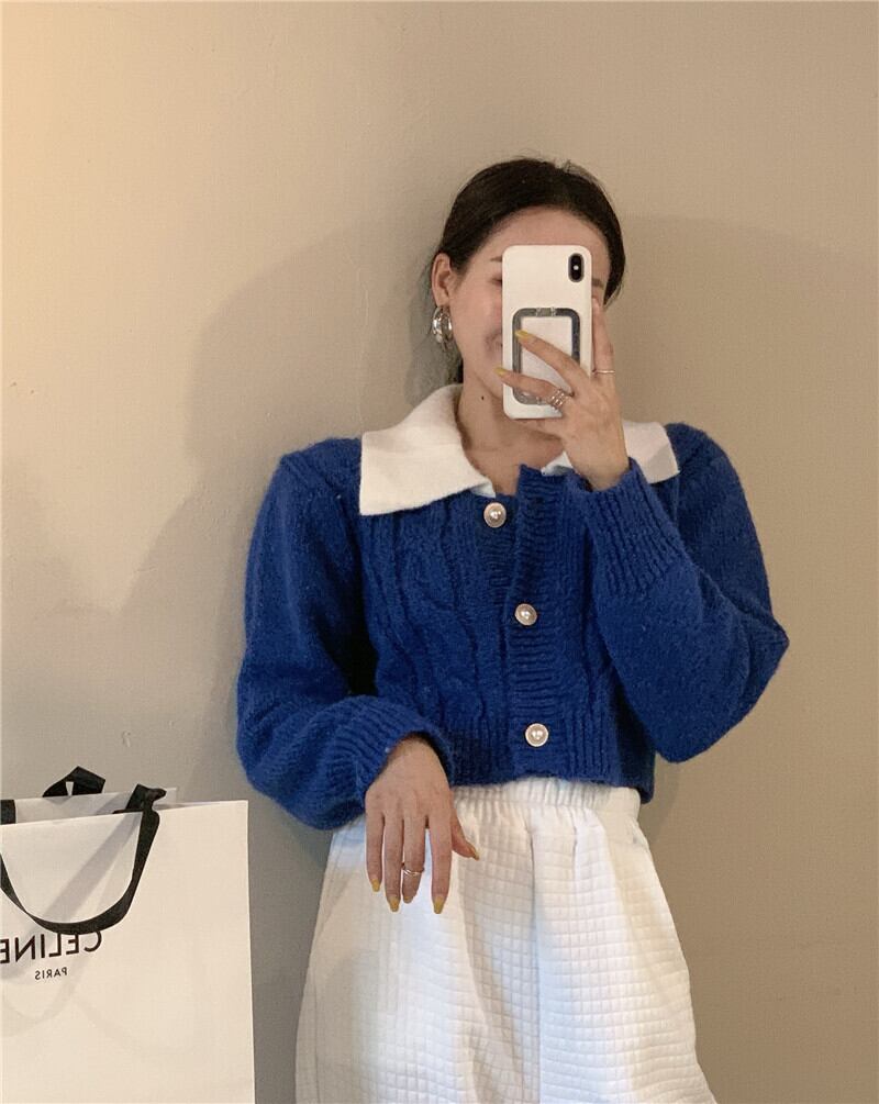 セーター ショートルーズブルートップス カーディガンジャケット ブラックストロベリース2042723426