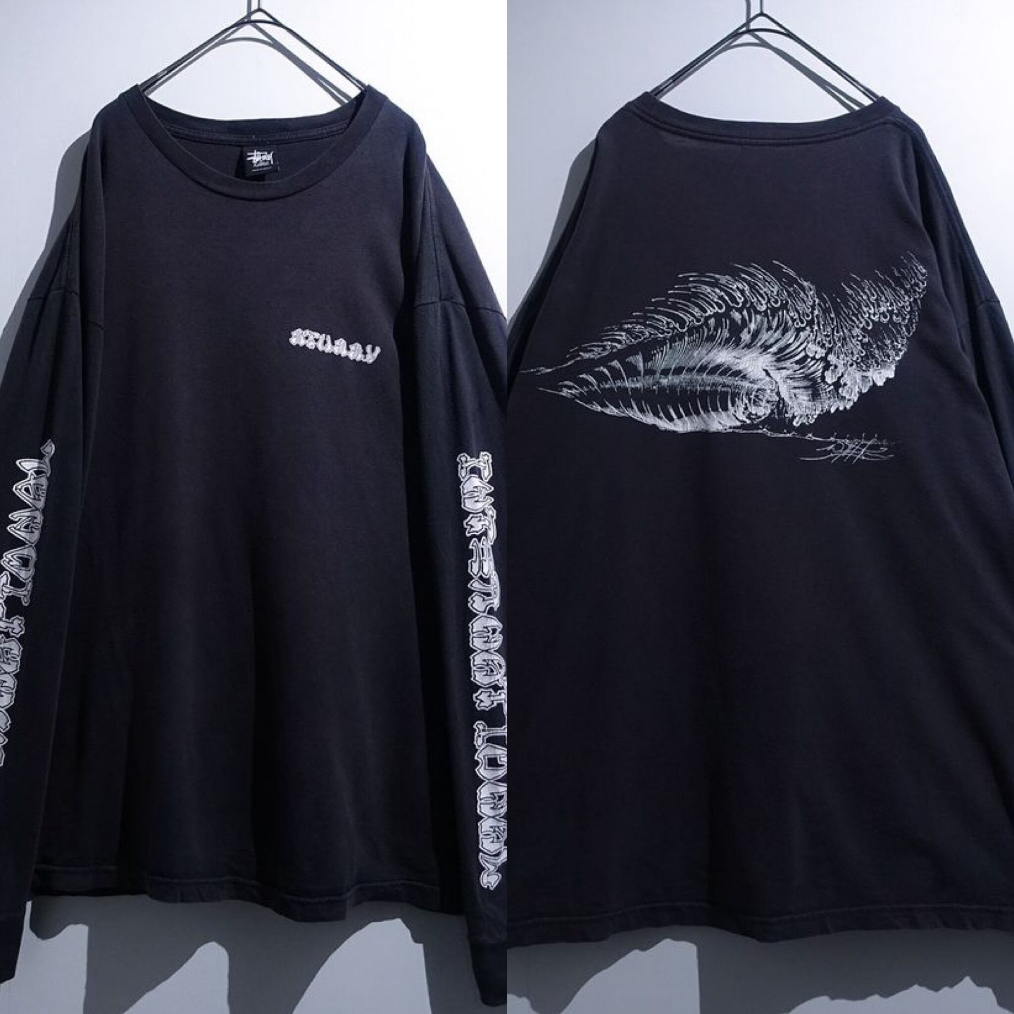 “STUSSY” Black Fade Full Print Design Long T-Shirt