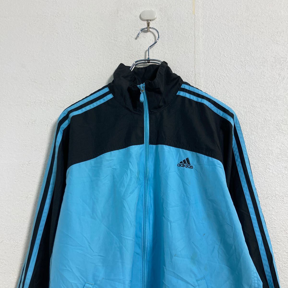 adidas ナイロン ジャケット M ブラック ライトブルー アディダス