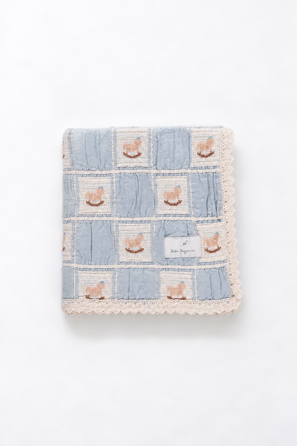 【 Bebe Organic 26AW 】 Rocking Horse Blanket / Blue Horse Patchwork