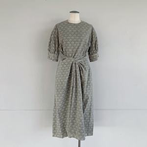 【COSMIC WONDER】Khadi Cockscomb woodblock printing  wrapped dress/ Light sumikuro / 11CW17222-2