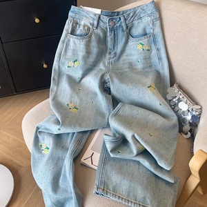 Spring flower embroidery denim pants　2litr03234