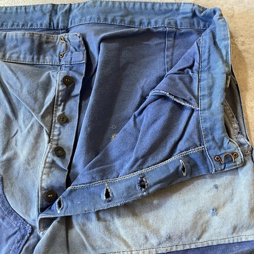 50-60s サンフェード パッチワーク フレンチワーク ブルー パンツ W35 詳細写真9